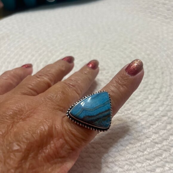 Stunning MEXICAN LAGUNA AGATE Handmade Sterling 925 Ring Size 13.25 #534D - Picture 3 of 3